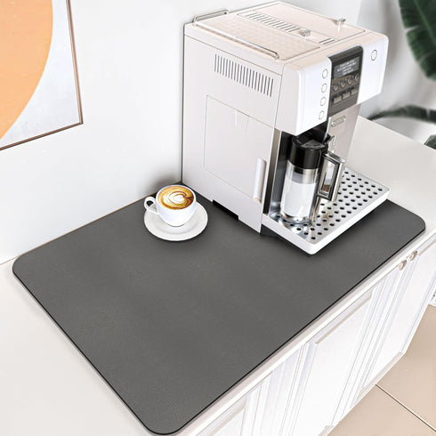 PoYang Coffee Mat, 16" X 24" Rubber Backed Coffee Bar Mat for Countertops, Absorbent Dish Drying Mat, Grey