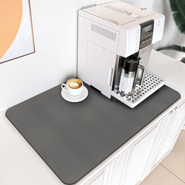 PoYang Coffee Mat, 16" X 24" Rubber Backed Coffee Bar Mat for Countertops, Absorbent Dish Drying Mat, Grey