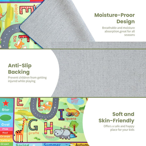 3x5 Terrug Kids Rug for Playroom & Classroom, Washable Nursery Carpet, Non-Slip Play Mat - ABC, Numbers, Animal, Color