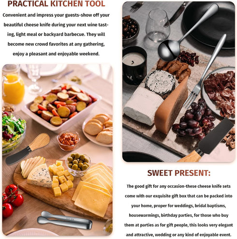20 Pieces Charcuterie Board Accessories, Spreader Knife Set with Wooden Handles, Mini Serving Tongs, Forks