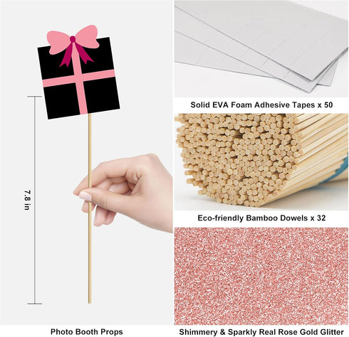 Birthday Photo Booth Props Kit - 30 Pieces Happy Birthday Party Decoration Set with Real Glitter for Women