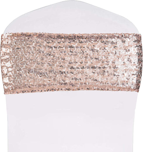 SquarePie Pack of 10 Sequin Chair Sashes, Shining Rose Gold Bows for Wedding Banquet Party Decor