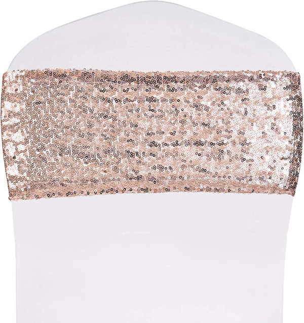 SquarePie Pack of 10 Sequin Chair Sashes, Shining Rose Gold Bows for Wedding Banquet Party Decor
