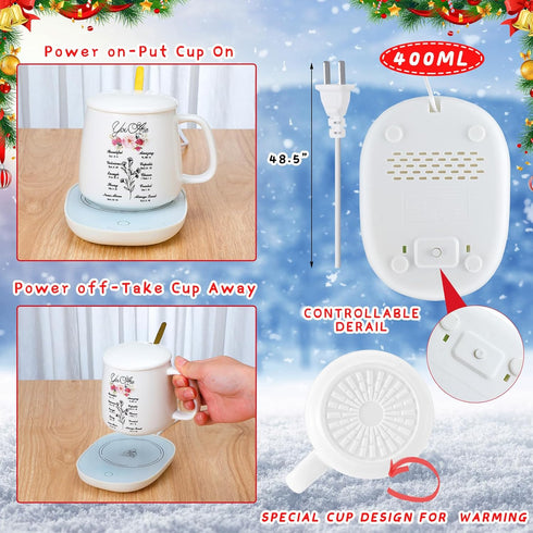 Suclain Christian Coffee Mug with Warmer Set for Women, 13.5 oz Inspirational Electric Cup Warmer for Home Office