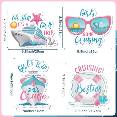 Cruise Door Decorations Magnetic - 4PCS Oh Ship It s A Girls Trip Magnets, Girl Cruise Ship Car Cabin Refrigerator Magnet Decal, Cruising Magnetic Fridge Stickers for Home Kitchen Decor
