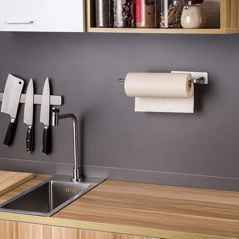 SUNTECH Paper Towel Holder Under Cabinet - Self Adhesive Wall Mount for Kitchen & Bathroom, Stainless Steel Organizer