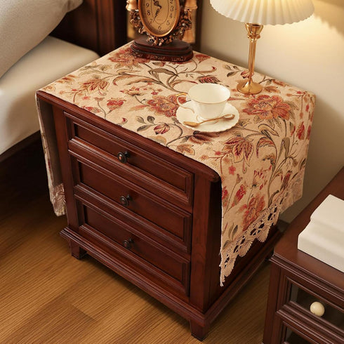 Floral,43.3" 15.7" Nightstand Cover with Lace Trim Floral Pattern :Slip-Resistant Dustproof Table Cover for Bedroom