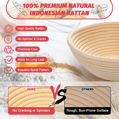 EWFEN Sourdough Starter Kit with Round & Oval Banneton, Complete Sourdough Bread Baking Supplies, Bread Proofing Basket