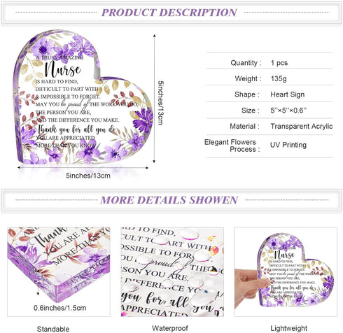 Kathfly Nurse Appreciation Gift for Women, Floral Inspirational Acrylic Sign Prize Thank You Nurse Week for Graduation