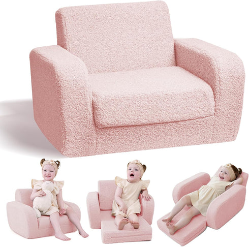 KidBloom 3-in-1 Toddler Couch, Toddler Chairs Comfy 1-3 Years Old, Kids Plush