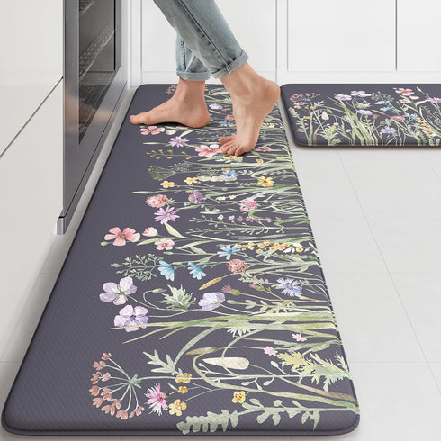 KIMODE Anti Fatigue Kitchen Mat, Non-Slip Farmhouse Floral Kitchen Rugs for Floor Sink and Office