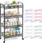 TOOLF 4-Tier Rolling Cart, Metal Utility Cart with 3 Hooks, Easy Assemble