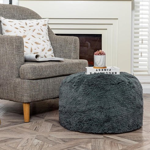 20x12 Fur Ottoman Stool Unstuffed Footstool Cover Floor Pouf NO Filler Foot Rest In Round Poof Seat Bean Bag Chair