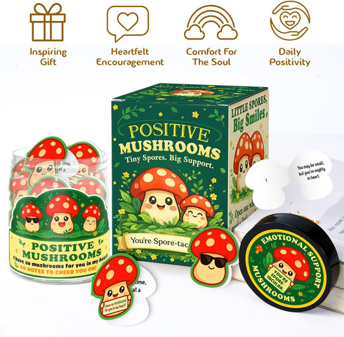 60 Mushroom Gifts for Women - Positive Mushroom Cards Jar, Daily Affirmation Cards For Womens, Girls - Emotional