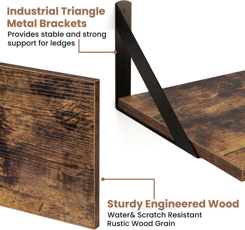 8 Inch Set 2, 16''W 8''D Axeman Floating Shelves for Wall, Deep Brown Wall Shelves of x Rustic Brown Wood Shelves