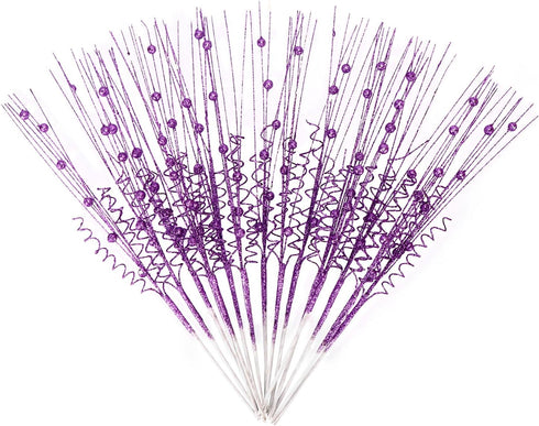 Kesywale 16Pcs 17" (16, Glitter Christmas Tree Picks Curly Sprays Sparkle Artificial Berry Stems Twigs Ting Branches