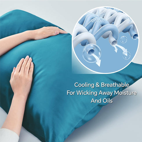 BEDELITE Queen Size Pillow Cases Set of 2, Cooling Rayon Derived from Bamboo, Silky Soft Envelope Pillowcases (Teal,