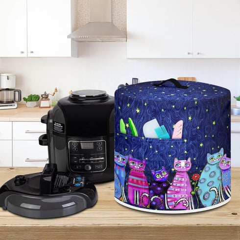 Starry Night Cats Pattern Pressure Cooker Cover for 8 qt Instant Pot, Kitchen Appliance Dust Cover with Pockets for