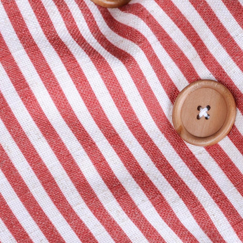 Red Stripes Buttons Linen Decorative Accent Throw Pillow Cases, 16 x 20 Inches