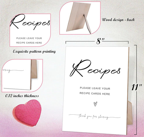 Minimalist Style Leave Your Recipe Card Display Sign for Wedding, Baby Shower & Bridal Shower, 8X11 Wooden Sign with Stand, Bridal Shower Decorations, Baby Shower Gifts, Wedding Shower Favors,O9