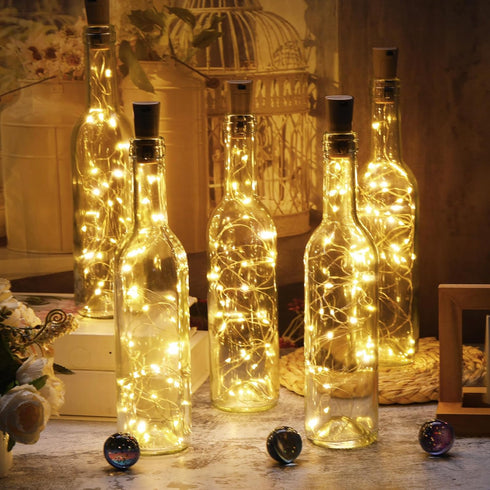 12 Sets 30 Decoration(375 ml,Warm Rtteri Small Empty Wine Bottles with Cork Lights Centerpiece and LED Battery Operated