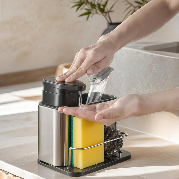LIBODOUR Soap Dispenser for Kitchen & Bathroom Sink,3-in-1 Sponge Holder for Kitchen,