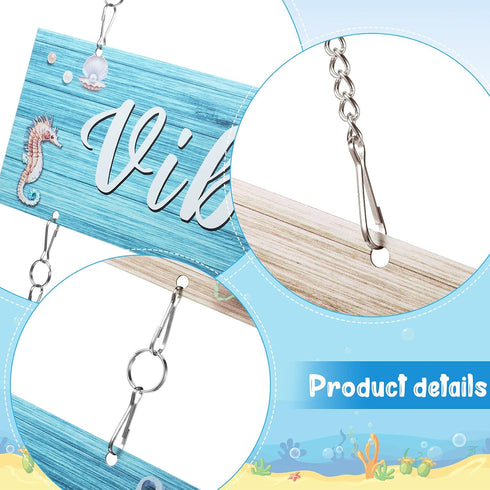 Hotop Beach Sign Decor, Hanging Sea Decorations with Starfish and Seahorse Wall Plaque for Elegant Beach Decoration