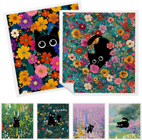 Mixed Black Cat Swedish Kitchen Dishcloths Dish Towels 6 Pack, Cats Dish