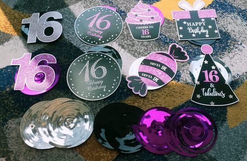 Sweet 16 Birthday Decorations Purple Silver Black, 16th Birthday Party Decor with Foil Hanging Swirls for Women/Girls