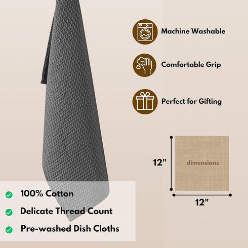 6 Pack 100% 12x12 inch Native Fab Waffle Dish Cloths - Cotton, Absorbent, Quick Dry & Soft Towels for Cleaning, Cooking