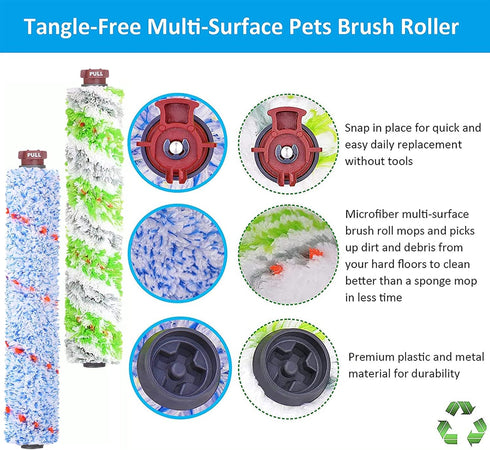 Bissell CrossWave Pet Pro 2306A Replacement Parts: 1 Pack 2460 + 1 Pack 1868 Multi-Surface Cleaner Brush Rolls