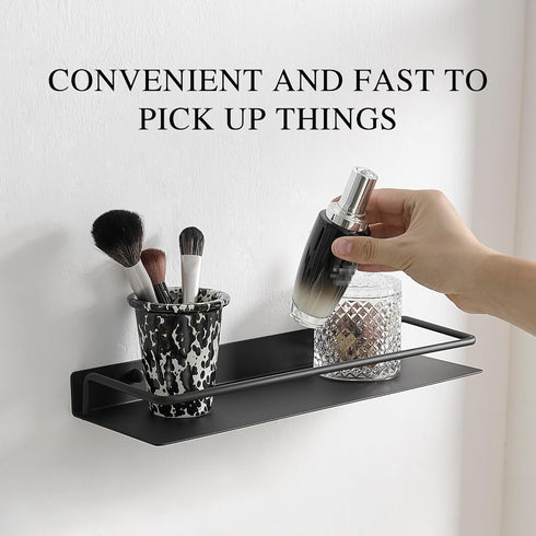 8Inch) RFOUO Small Shelf for Wall, Small Floating Shelf, Black Wall Shelves, Metal Bathroom Shelves, Metal Floating