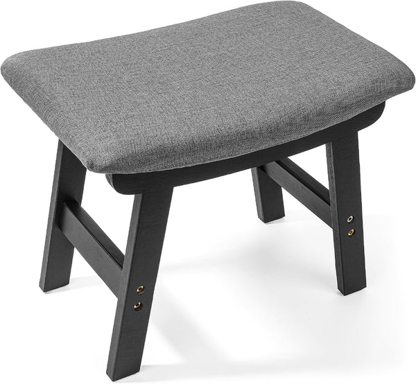 BAMBOO LAND- Bamboo Foot Stools Ottoman, Gray Cushion & Black Wood Legs,