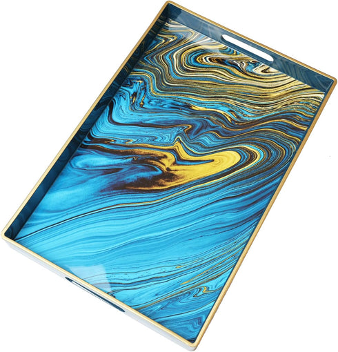 15.6 10.2" Spsyrine Serving Tray, Marble Decorative Tray Plastic Rectangular Coffee Table Tray for Living Room