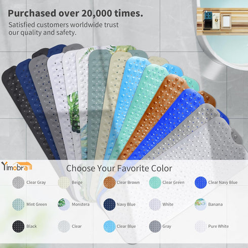 40"x16", Yimobra Non Slip Bathtub Mat Super Strong Suction Cups, Extra Long Shower Mat with Drain Holes, Machine