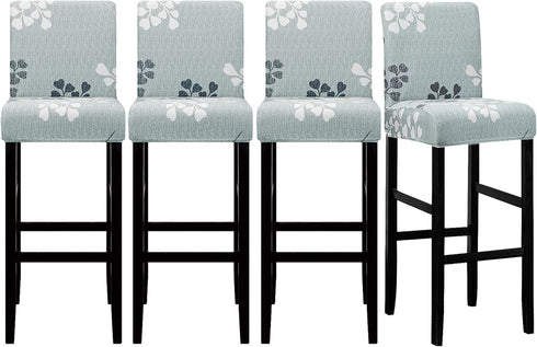 Lellen 4 Pack Stretch Chair Slipcover - Grey Floral Pattern, Waterproof, Ultra Thin for Short Swivel Dining Chairs