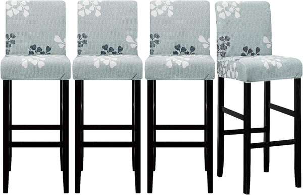 Lellen 4 Pack Stretch Chair Slipcover - Grey Floral Pattern, Waterproof, Ultra Thin for Short Swivel Dining Chairs