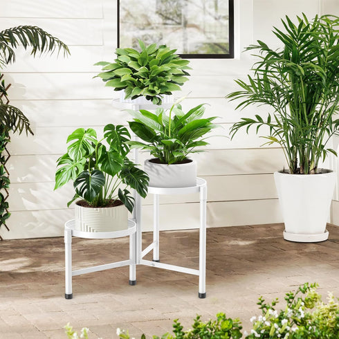 JOPBENG 3 10 Inch Tier Metal Plant Stand Indoor Outdoor, Corner Plant Shelf with Wide Tray,Flower Pot Display Holder