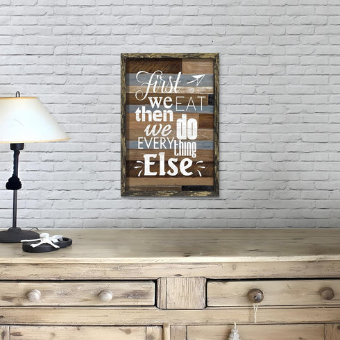 Kitchen Quote Wooden Wall Art: Framed Inspirational Bless Picture First We Eat Then We Do Every Thing Else Painting