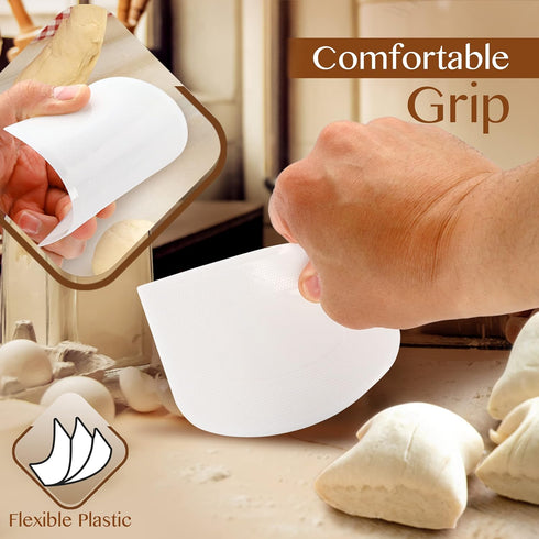 Plastic Bench Scraper for Baking - 2 White Bowl Scrapers, Flexible Food Safe Dough Cutter