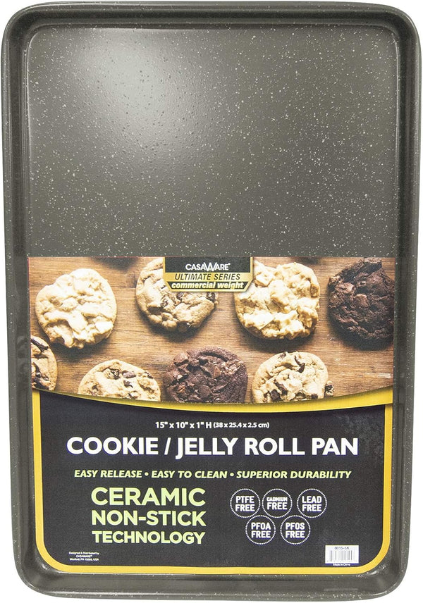 casaWare 15 x 10 x 1-Inch Commercial Weight Cookie/Jelly Roll Pan, Ultimate Series Non-Stick Coating (Silver Granite)