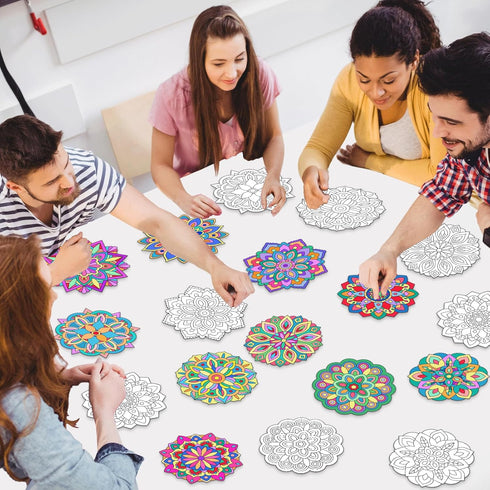 48 Set 12 Pcs Mandala Coloring Cutouts DIY Your Own Mandala Cards Mandala Painting Poster Stress Relieving Activity