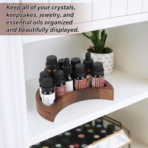 Curawood Crescent Moon Tray, 6"x3" Wooden Crystal Display Tray for Gems, Healing Stones & Treasures, Walnut