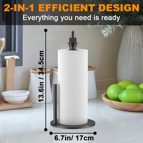 Wekuch Countertop Paper Towel Holder with Spray Bottle, Paper Towels Dispenser Stand with Sprayer Inside Center
