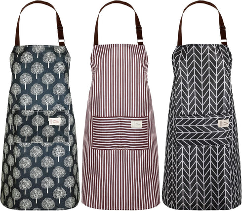 SATINIOR 3 Pieces Women Waterproof Apron with Pockets, Adjustable Cooking Aprons for Baking Household Cleaning
