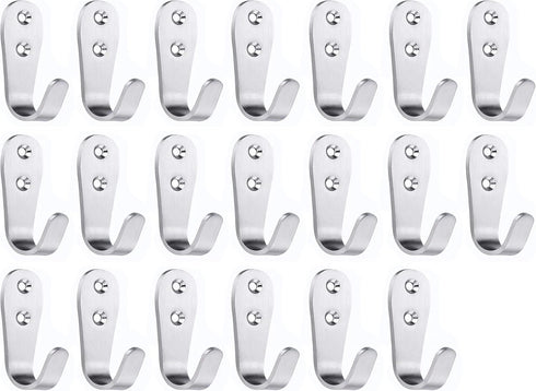 FGen 20pcs Stainless Steel Hanging Hooks, Solid Hooks for Family Hotel Bathroom Accessories
