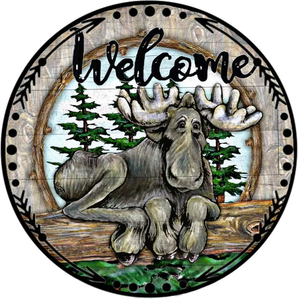 GEDSING Moose Rustic Welcome Sign, Round Metal Tin Signs for Home & Kitchen Bar Cafe Garage Retro Wall Decor