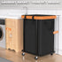 150L (40 Gal) Large Fashion Laundry Basket with Wheels, Leather Patchwork Rolling Hamper Carts, Sturdy Metal Frame