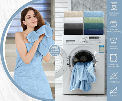 8 Set |2 Sheet,2 4 600GSM Set Piece Bathroom Towel Blue Oversized Large Bath Towels Hand Towels and Washcloths| Ultra