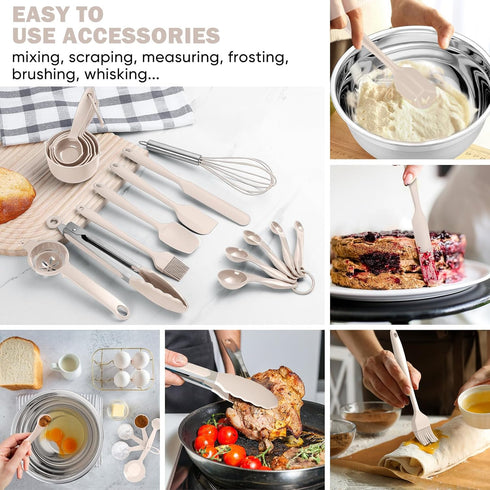 E-far 25PCS Mixing Bowls with Lid Set, Stainless Steel Nesting Prep Bowls with Grater Attachments for Cooking, Food
